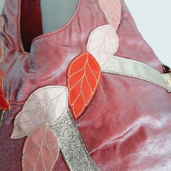 LOOP Boho Crossbody Hobo Leaf Applique Purse Shoulder Bag Mauve - Picture 5 of 15